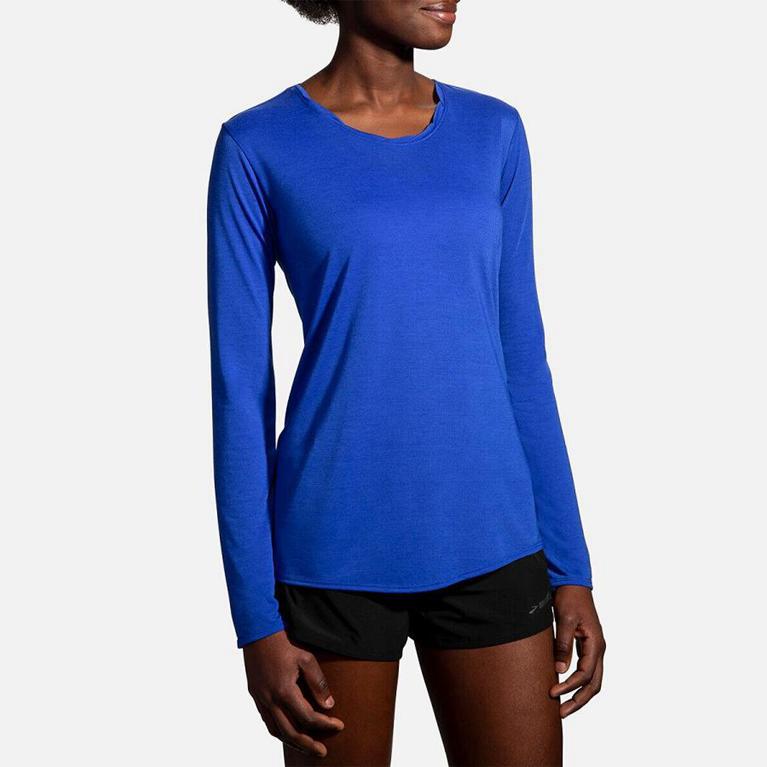 Brooks Distance Long Sleeve Running Shirt - Women's - Blue (97023-ABDP)